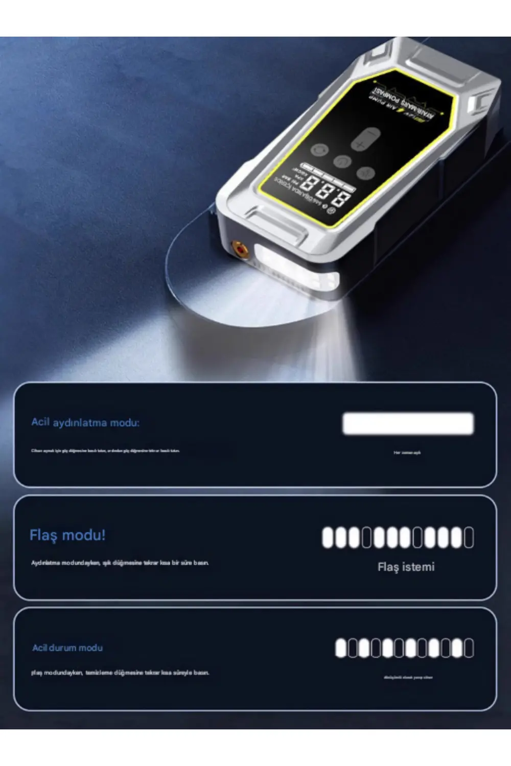 Şarjlı Taşınabilir 12.000 mAh Akü Takviye Cihazı Lastik Hava Komp