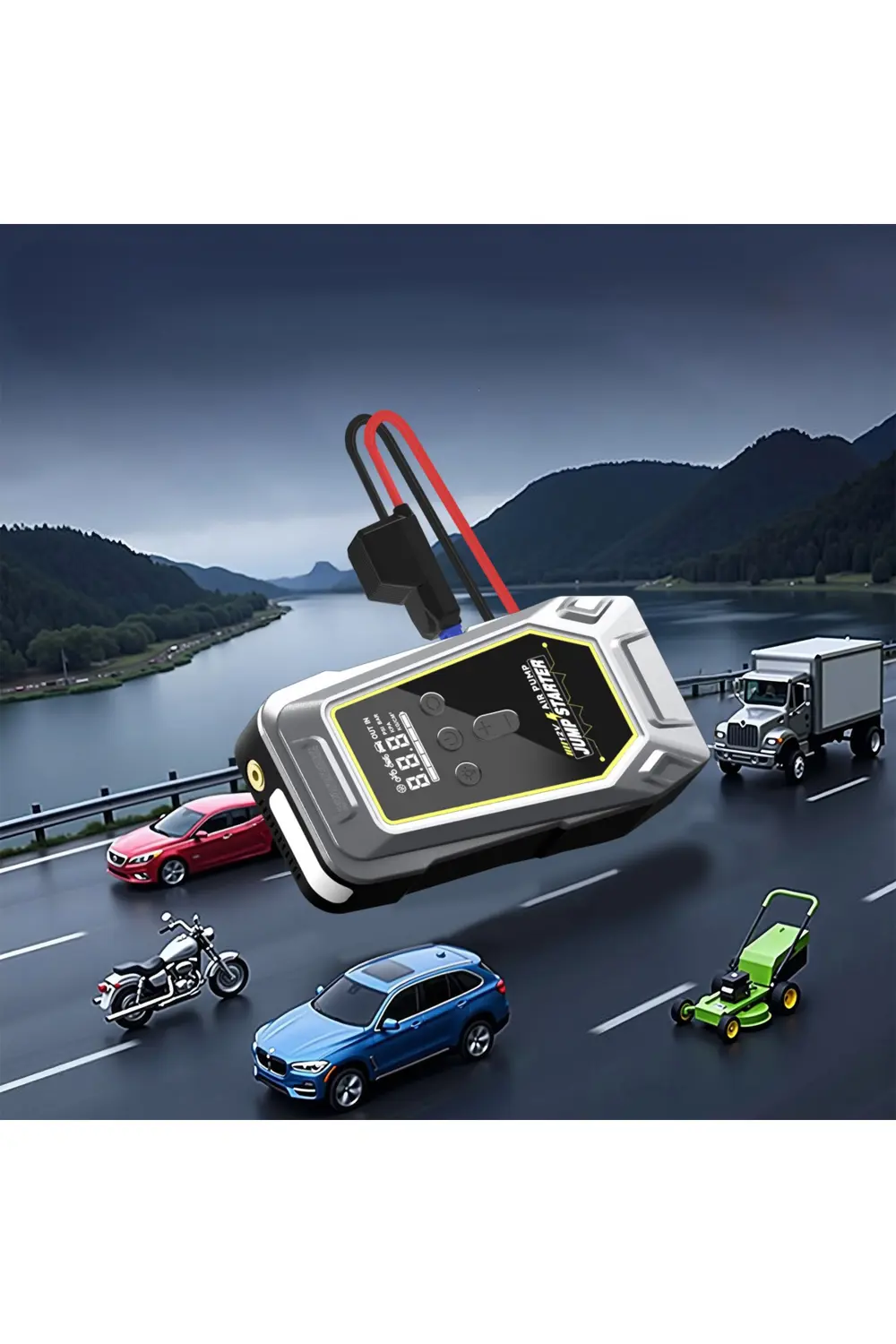 Şarjlı Taşınabilir 12.000 mAh Akü Takviye Cihazı Lastik Hava Komp