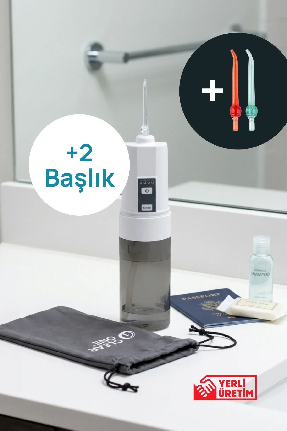 Şarjlı Taşınabilir Ağız Duşu + 2'li Başlık Seti Yerli Üretim 4 Mo