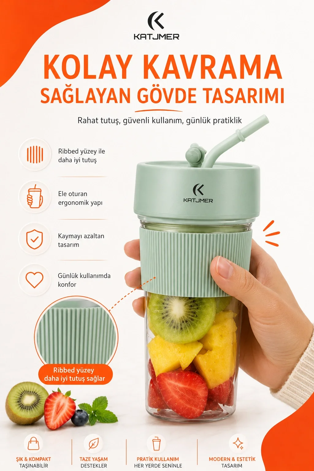 Şarjlı Taşınabilir Meyve Sıkacağı Pipetli Hazneli Pratik Smoothie Blender Bardağı