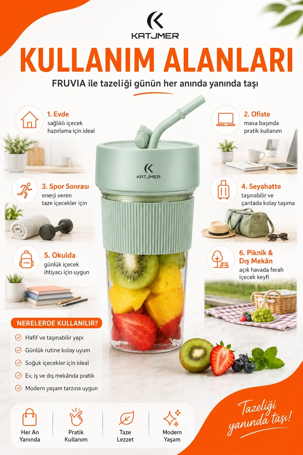 Şarjlı Taşınabilir Meyve Sıkacağı Pipetli Hazneli Pratik Smoothie Blender Bardağı