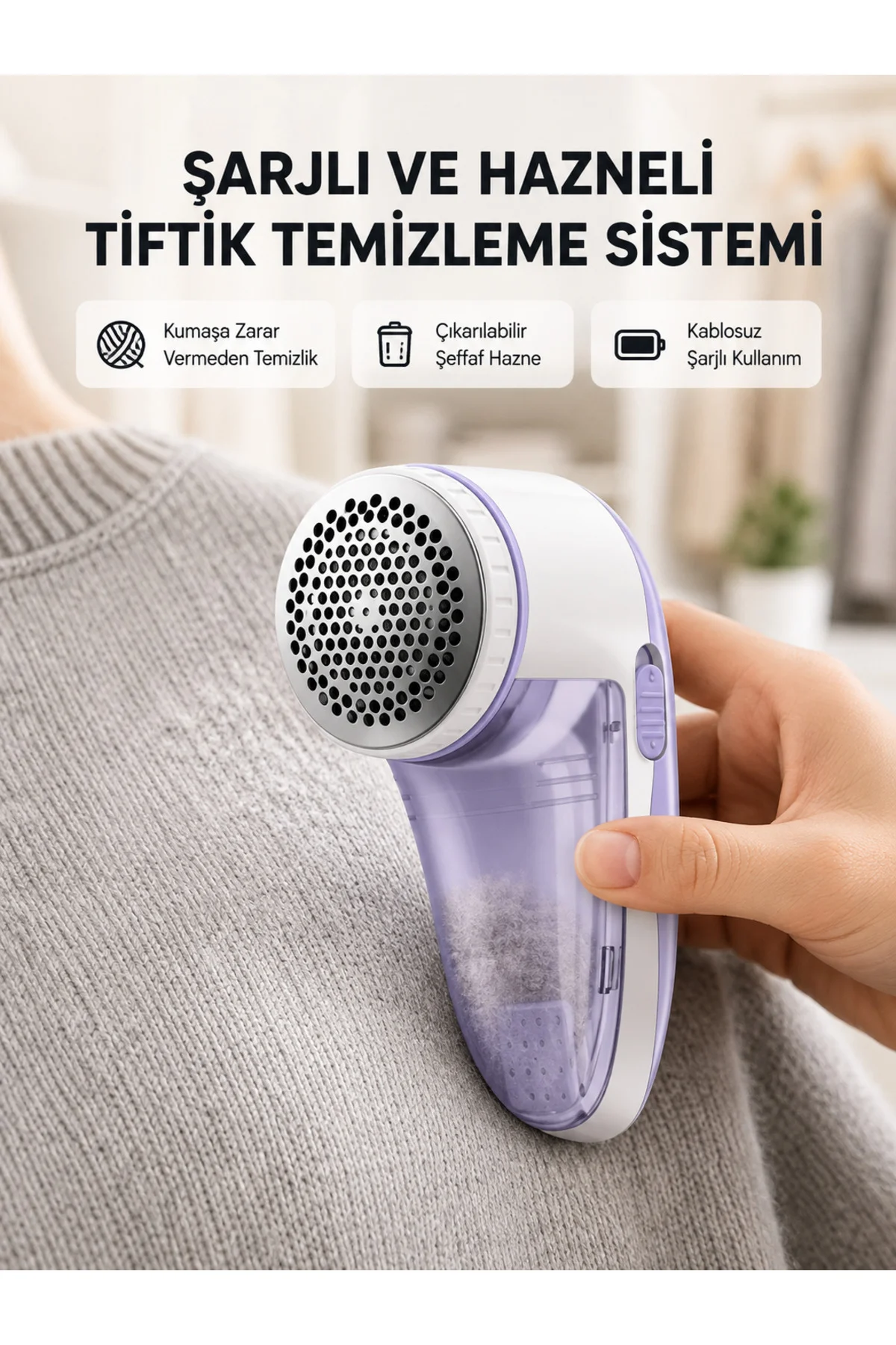 Şarjlı Tiftik Temizleyici – Çıkarılabilir Hazneli, Anti-Statik Fırçalı, Usb Şarjlı Şarjlı Tiftik Temizleyici – Çıkarılabilir Hazneli, Anti-Statik Fırçalı, Usb Şarjlı