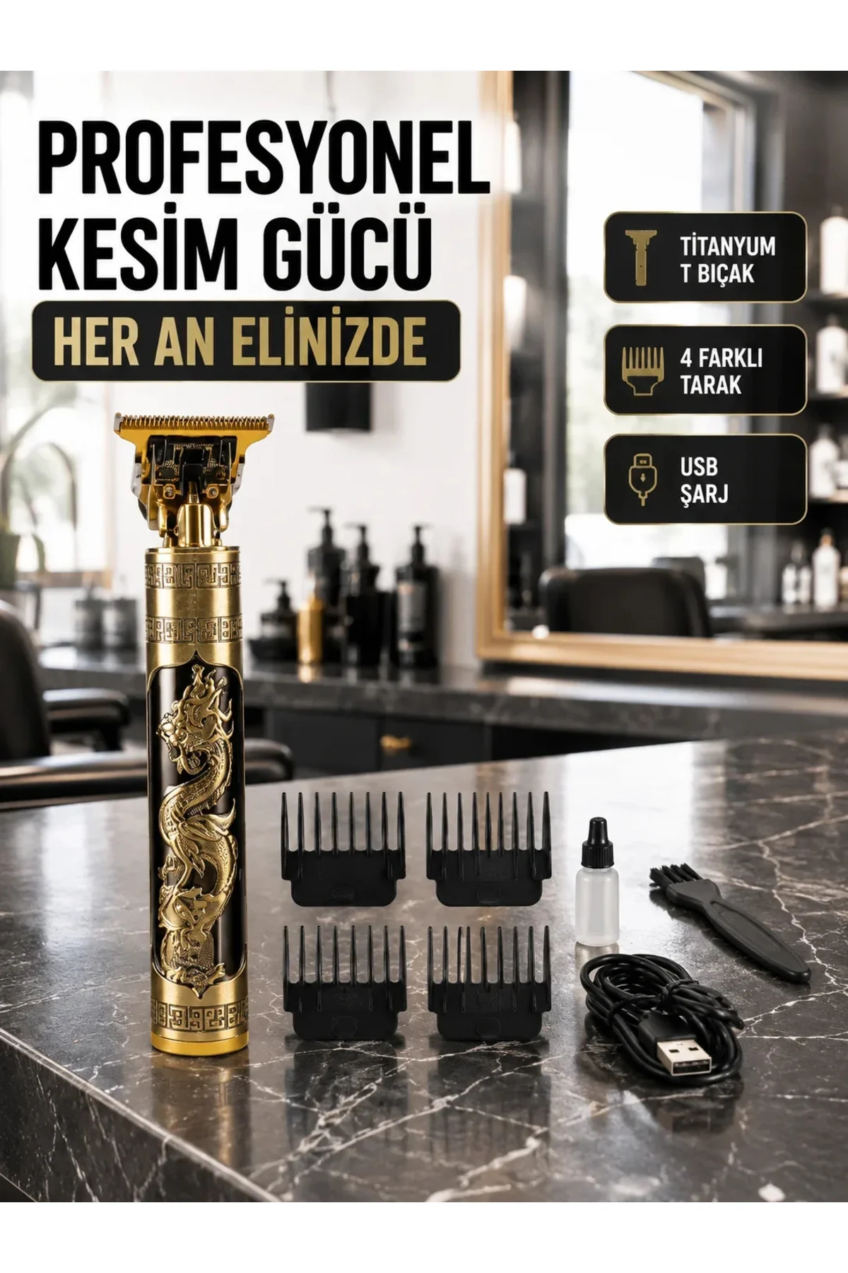 Şarjlı Titanyum Bıçaklı Saç Kesme Makinesi Yeni Nesil