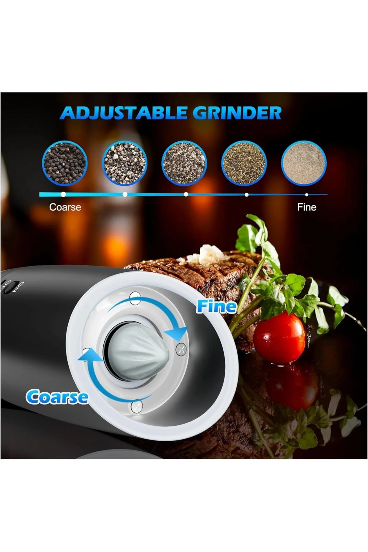 Şarjlı Tuz Karabiber Değirmeni, 5 Kademeli Öğütme Ayarı, 135 Ml G