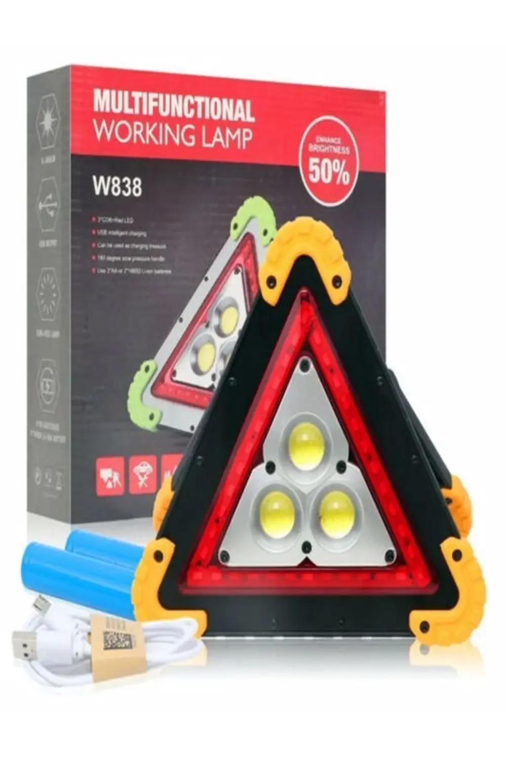 Şarjlı Üçgen Reflektör 3 Ledli Trafik Ikaz Acil Durum Kamp Lambas