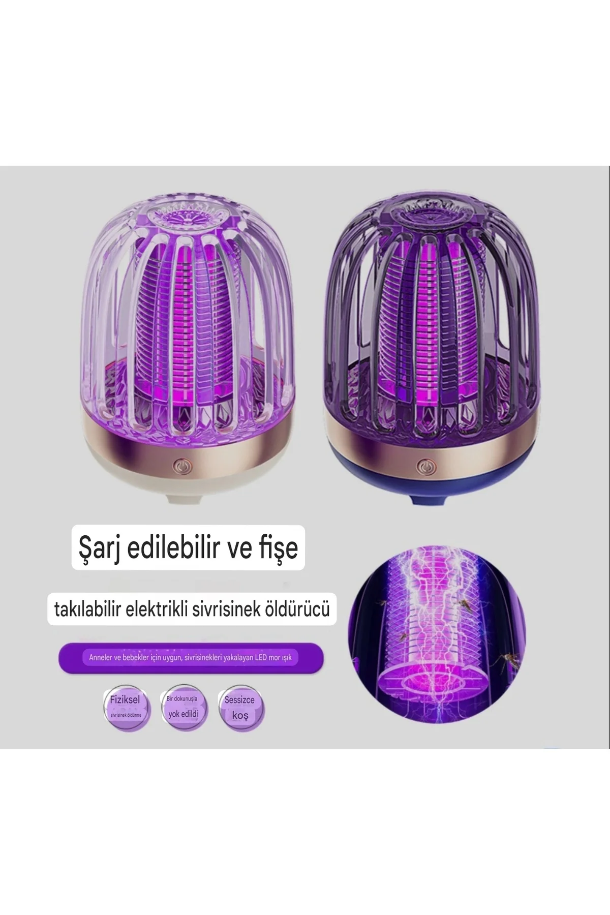 Şarjlı uv ışıklı elektrikli sivrisinek öldürücü lamba makine 15cm tehlikeli değil