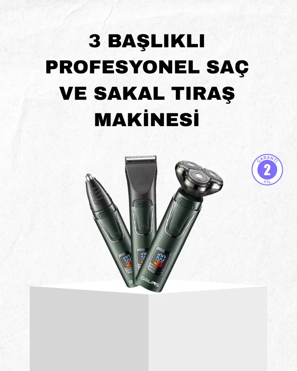 Şarjlı ve Kablosuz 3 Başlıklı Profesyonel Bakım Seti – Saç, Sakal, Burun ve Kulak Düzeltici - Lisinya