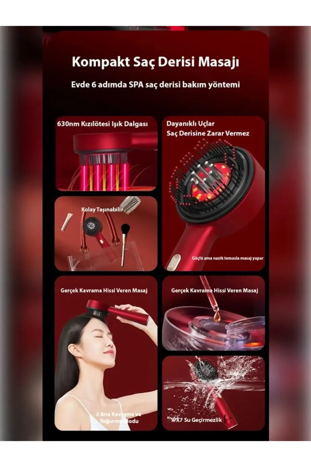 Şarjlı Ve Titreşimli Saç Masaj Tarağı Bakım Yağı Hazneli Fırça