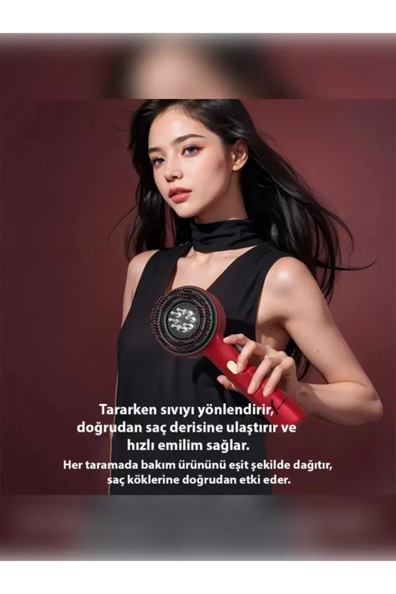 Şarjlı Ve Titreşimli Saç Masaj Tarağı Bakım Yağı Hazneli Fırça ( 