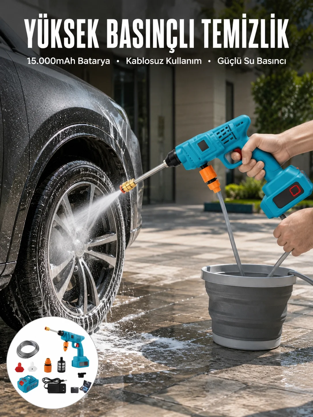 Şarjlı Ve Yüksek Basınçlı Oto Yıkama Makinesi Ve Sulama Tabancası Bahçe Yıkama Makinesi