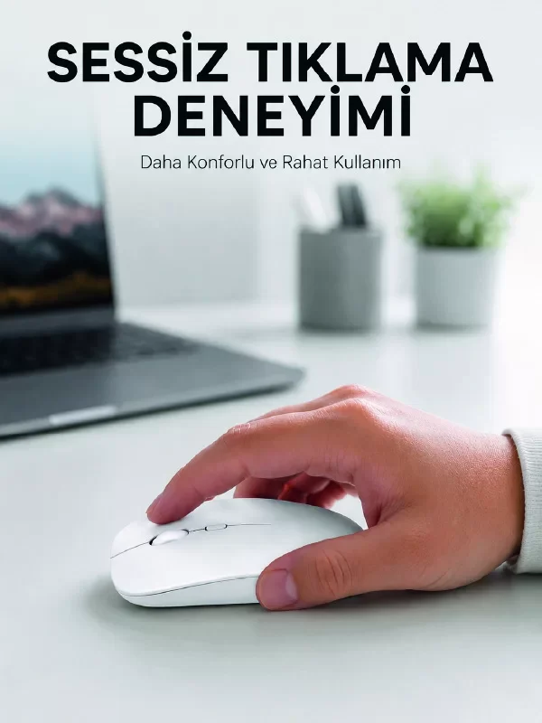 Şarjlı Wireless Mouse 5000 DPI - Bluetooth Çift Modlu Sessiz & Hassas Fare