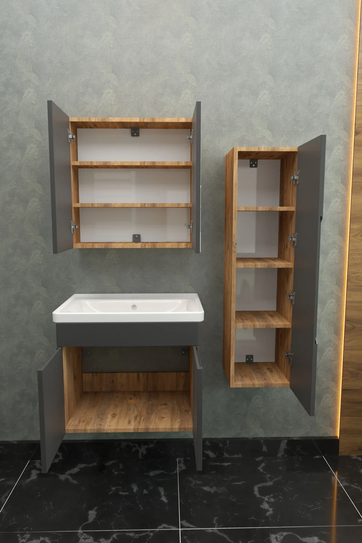 Şarkışla Havlu Dolaplı 65cm Seramik Lavabolu Membran Kapaklı MDF 