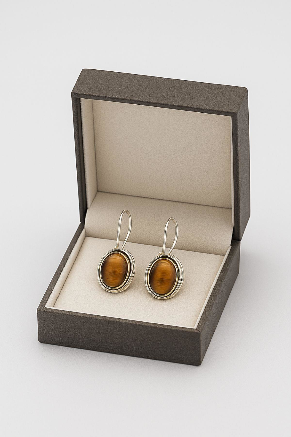 Beyisa Sarma Serisi Kaplangözü Taşlı El İşi Kadın Otantik Gümüş Küpe