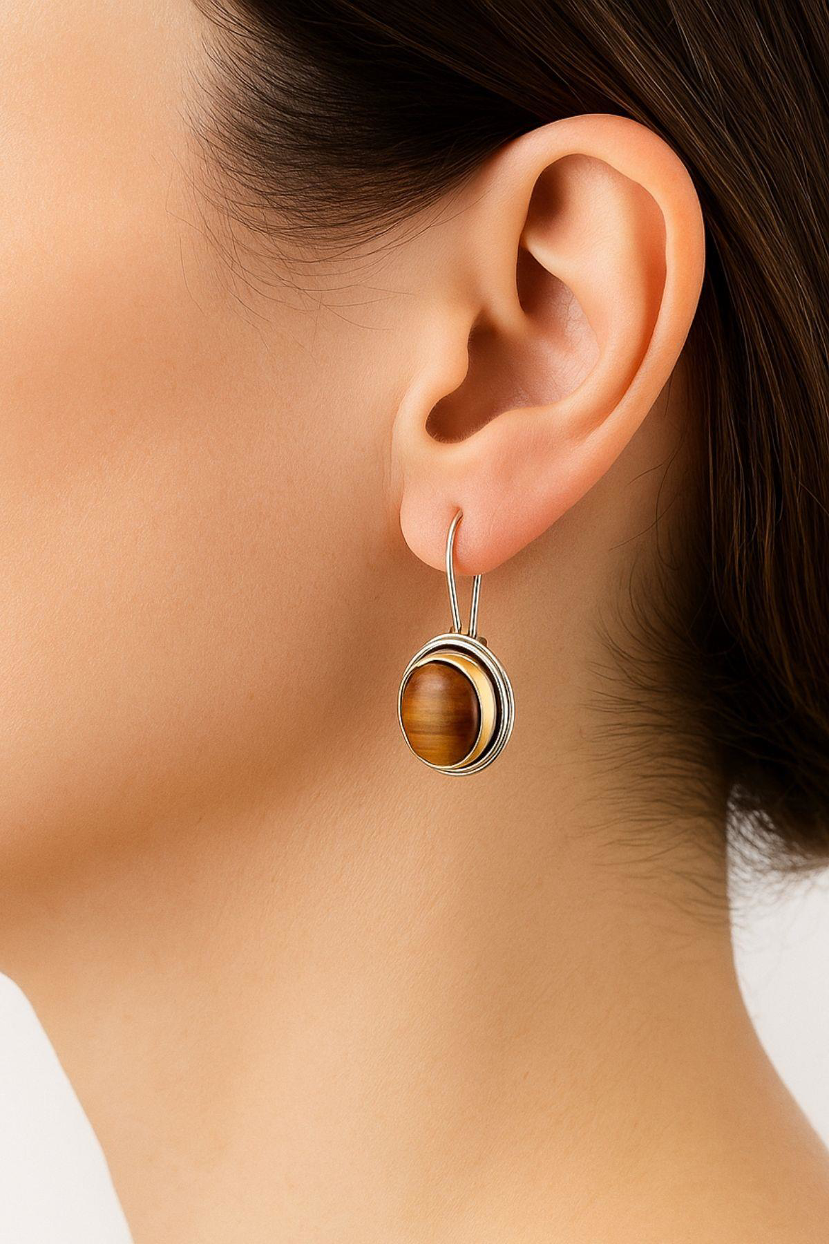 Beyisa Sarma Serisi Kaplangözü Taşlı El İşi Kadın Otantik Gümüş Küpe