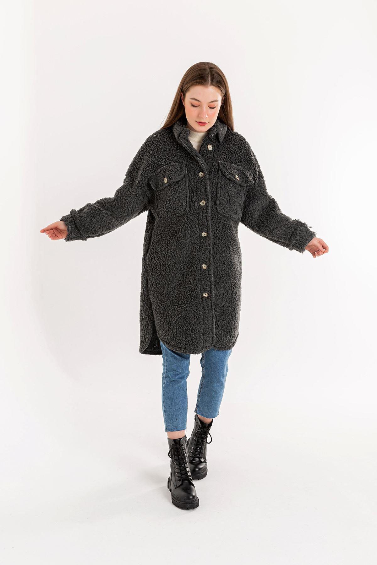 SASHA MODA KABAN ANTRASİT L-XL - Teddy Kumaş Gömlek Yaka Basen Bo SASHA MODA KABAN ANTRASİT L-XL - Teddy Kumaş Gömlek Yaka Basen Bo