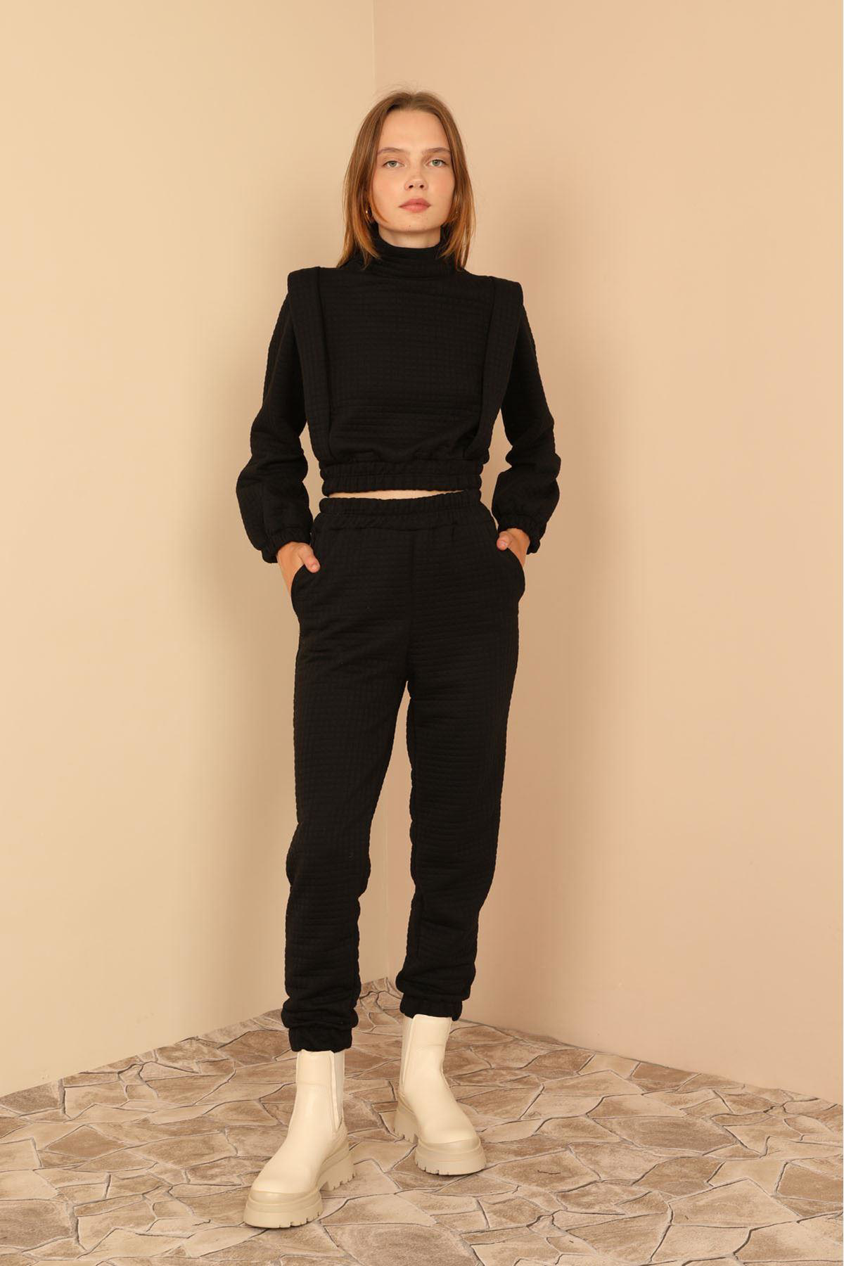 Sasha Moda  Takim Siyah Xl - Kapitone Kumaş Boğazli Yaka Omuz Deta