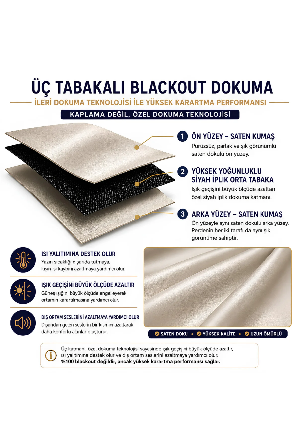 Saten Blackout Fon Perde 1x2,5 Pile Tek Kanat Karartma Özellikli Kornişli Özel Ölçü - Bej 36VR