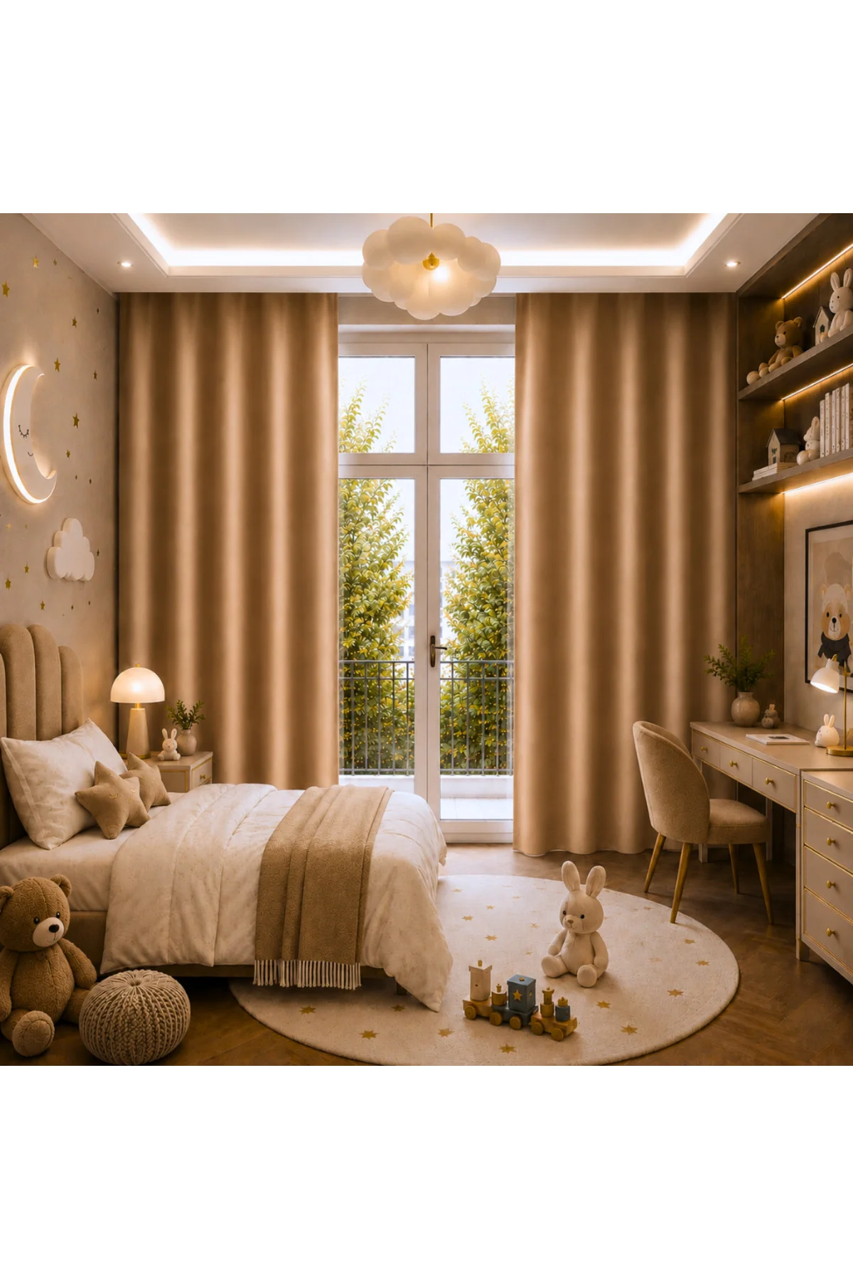 Saten Blackout Güneşlik Perde Pilesiz Işık Kesici Karartma Özellikli Özel Ölçü - Camel