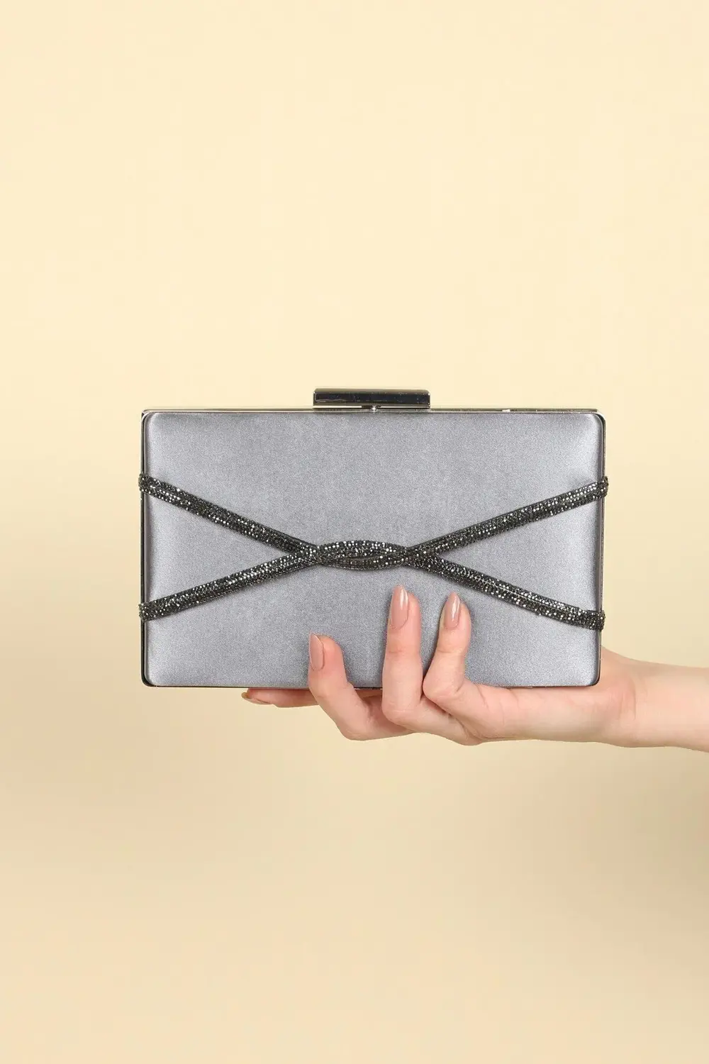 Saten Çapraz Sıra Taşlı Lüks Abiye Çanta