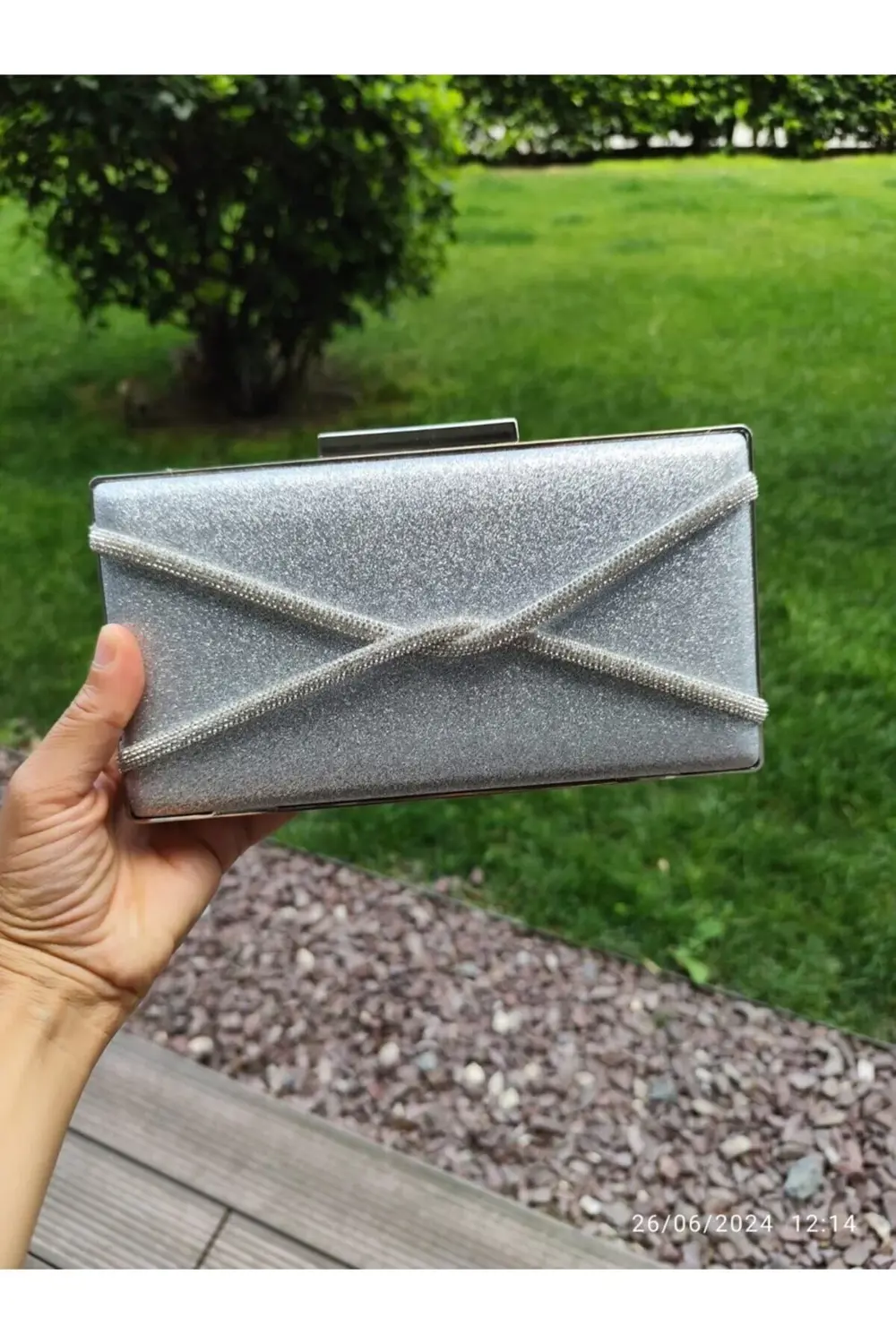 Saten Çapraz Sıra Taşlı Lüks Abiye Çanta