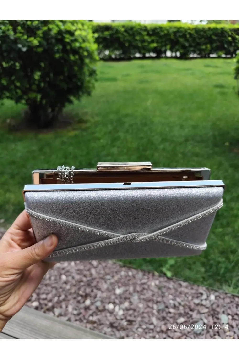 Saten Çapraz Sıra Taşlı Lüks Abiye Çanta