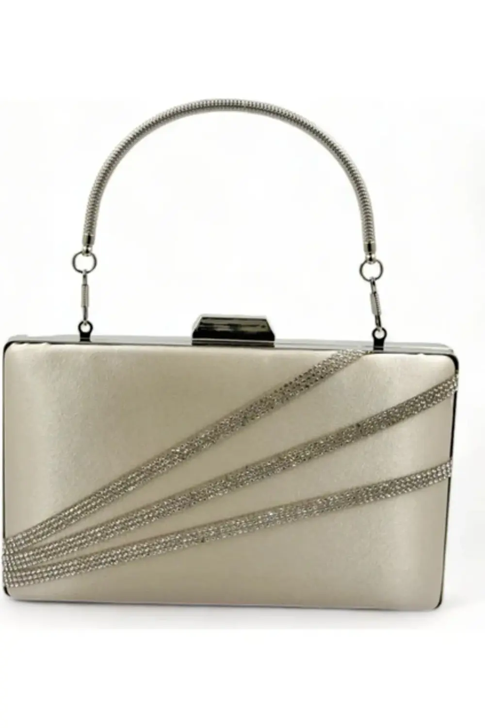 Saten Çapraz Sıra Taşlı Lüks Abiye Çanta
