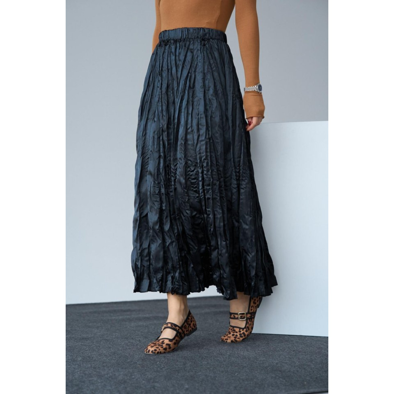 Saten Uzun Etek - Siyah