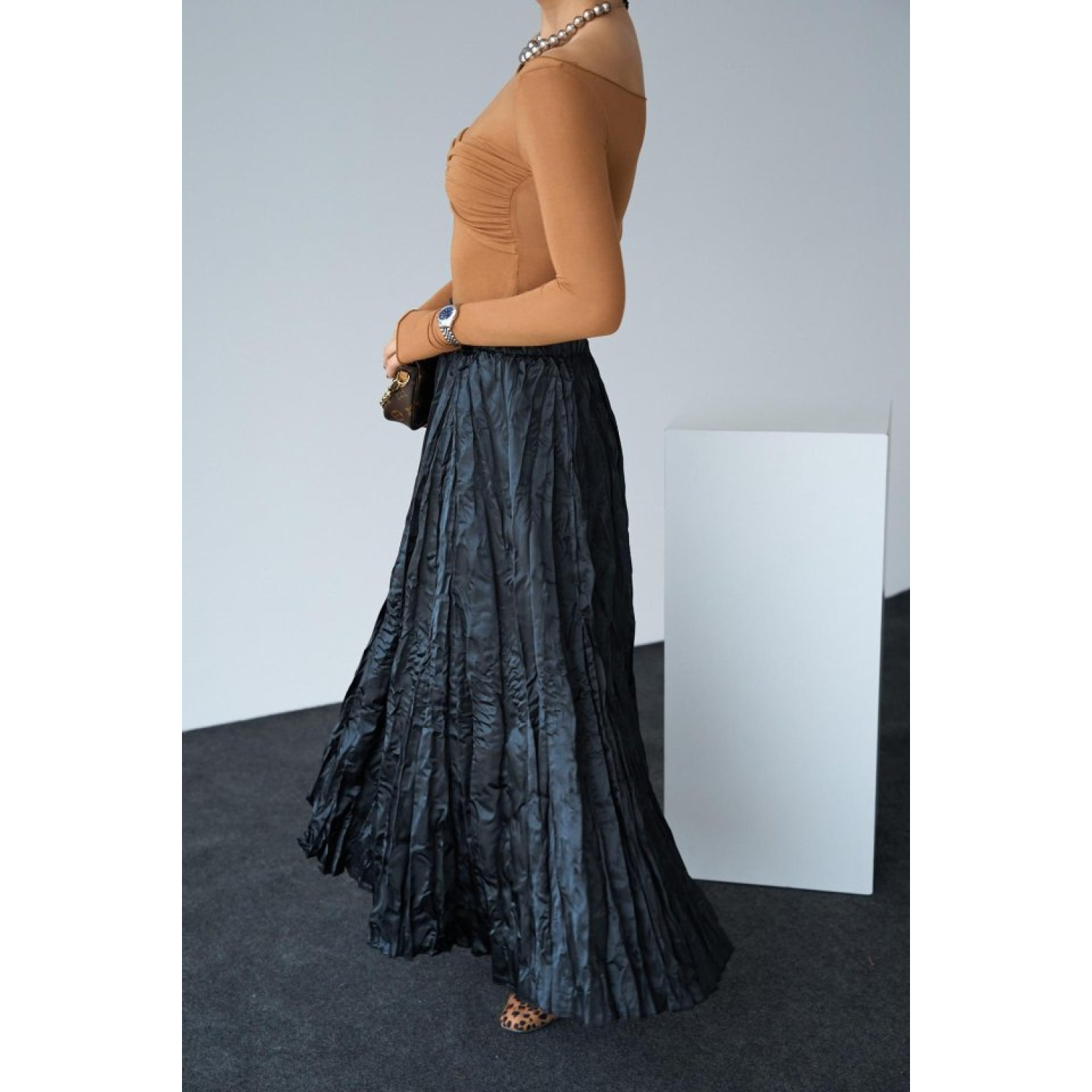 Saten Uzun Etek - Siyah