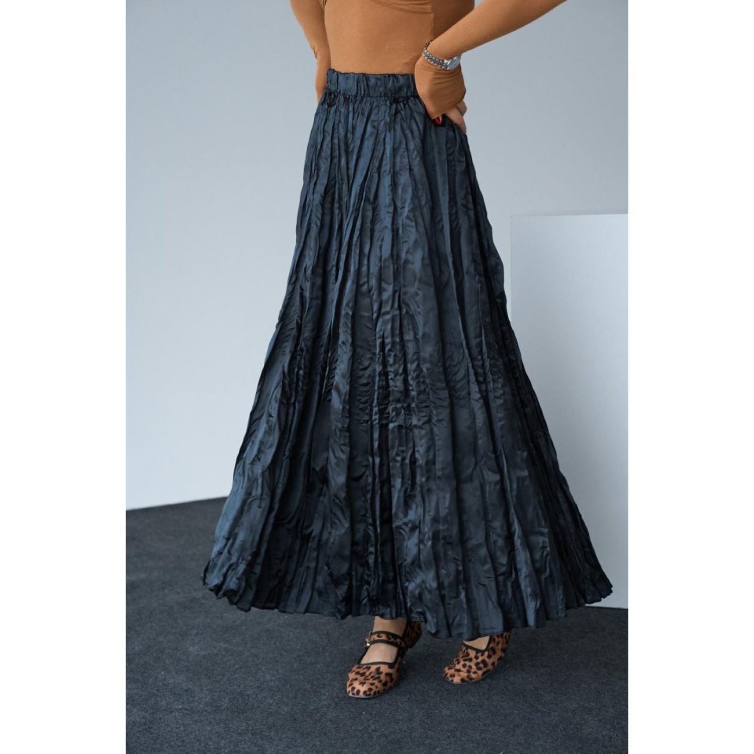 Saten Uzun Etek - Siyah