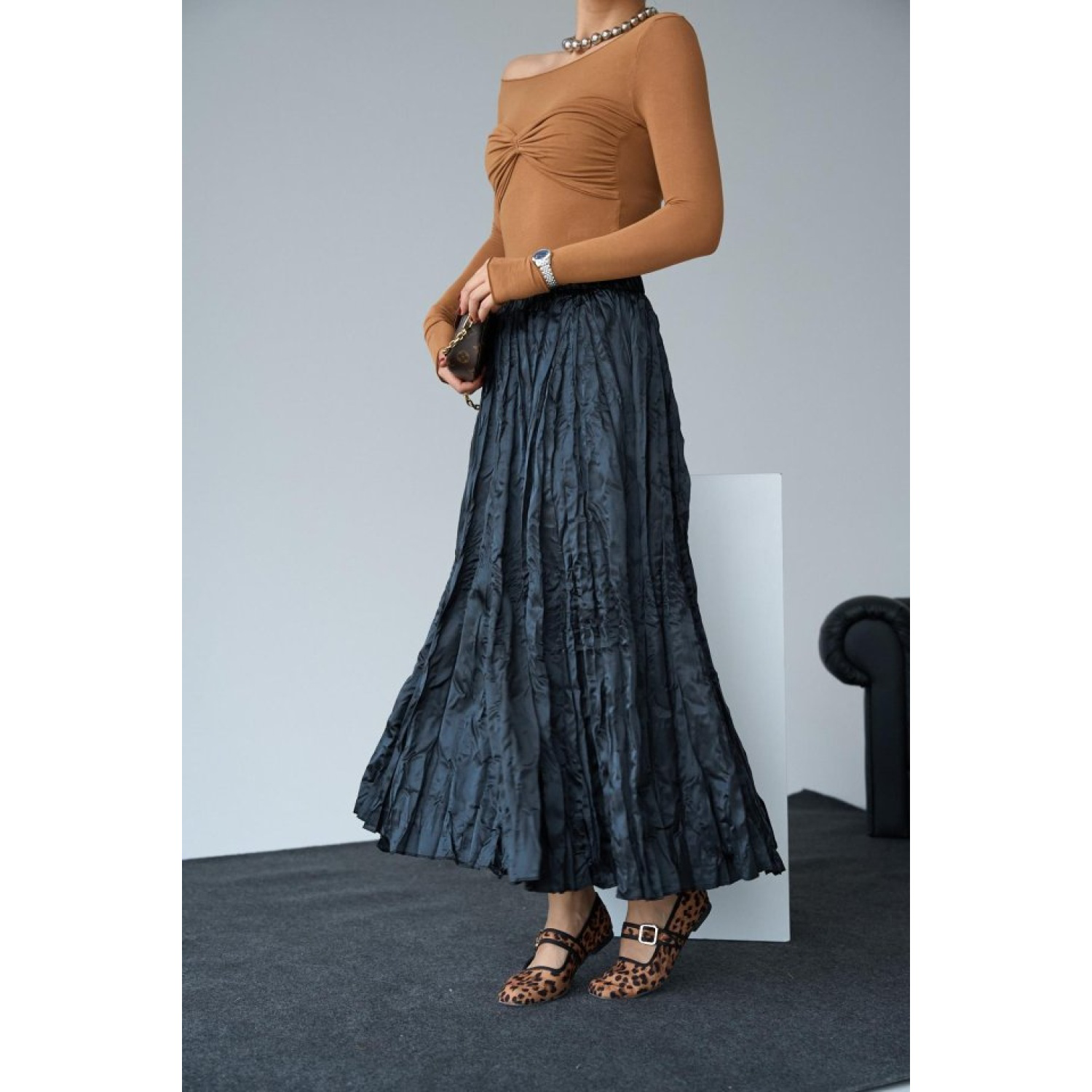 Saten Uzun Etek - Siyah