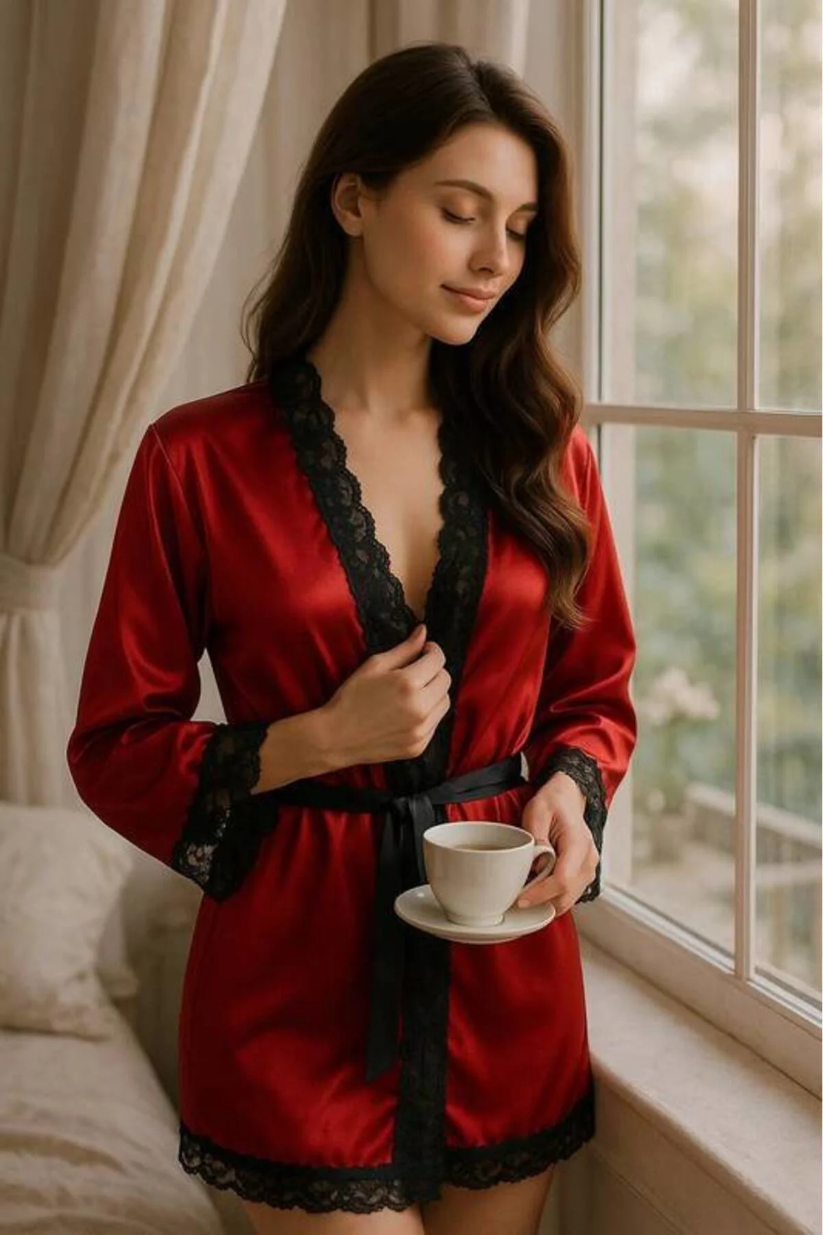 Saten ve Dantel Detaylı Sabahlık Takımı V2600 Fiyatı, Yorumları ve Özellikleri