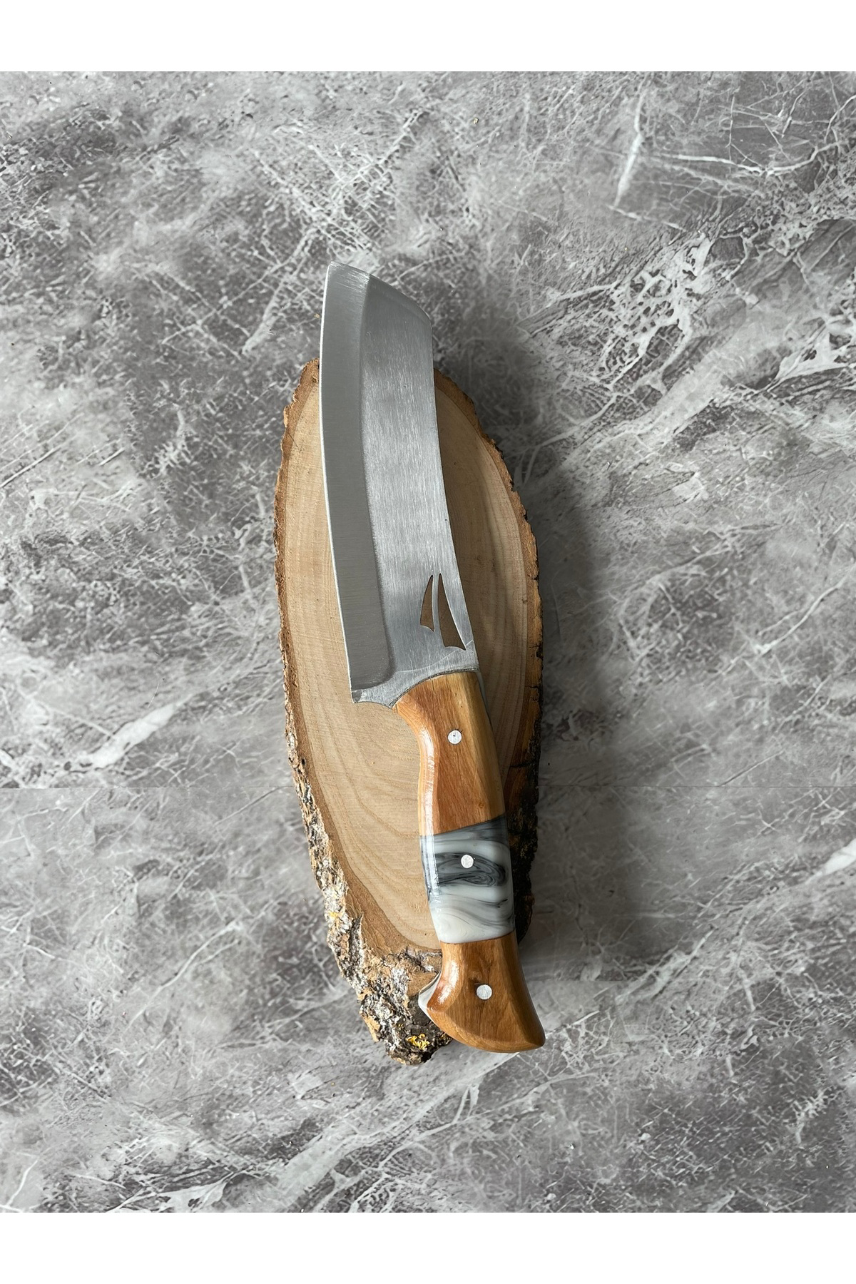 Satır Model Hibrit Beyaz Epoksi Kabzeli Kılıflı Kamp ve Av Bıçağı