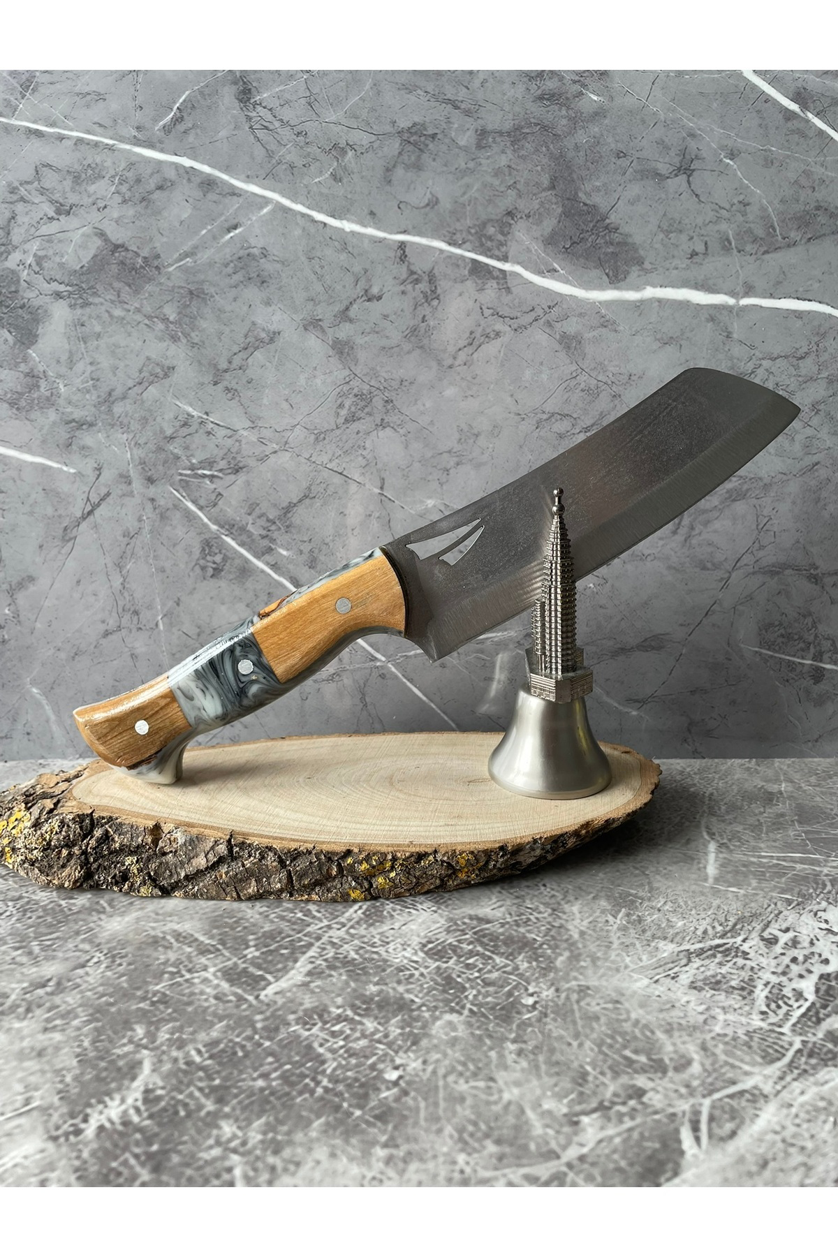 Satır Model Hibrit Beyaz Epoksi Kabzeli Kılıflı Kamp ve Av Bıçağı