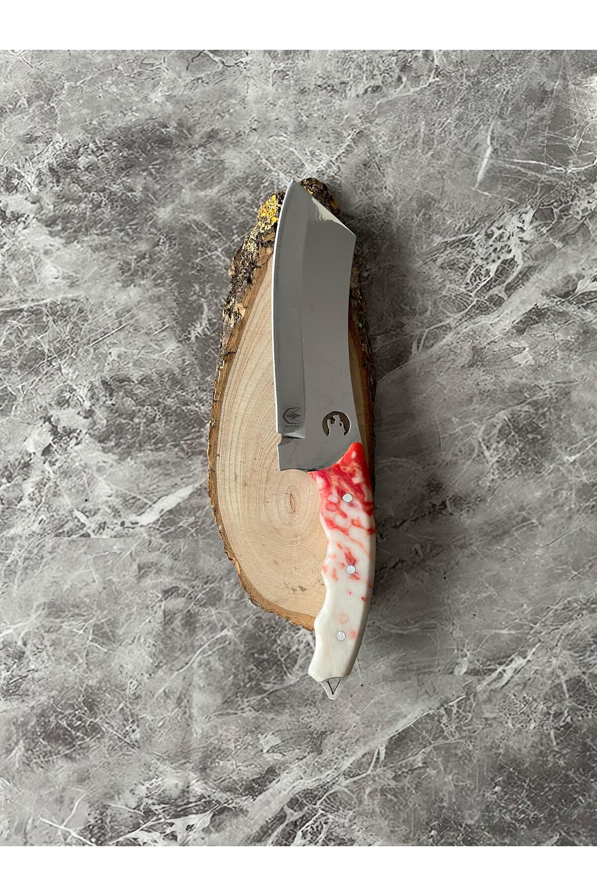 Satır Model Kaplan Desenli Kamp Bıçağı – Epoksi Kabze, Kılıflı, C