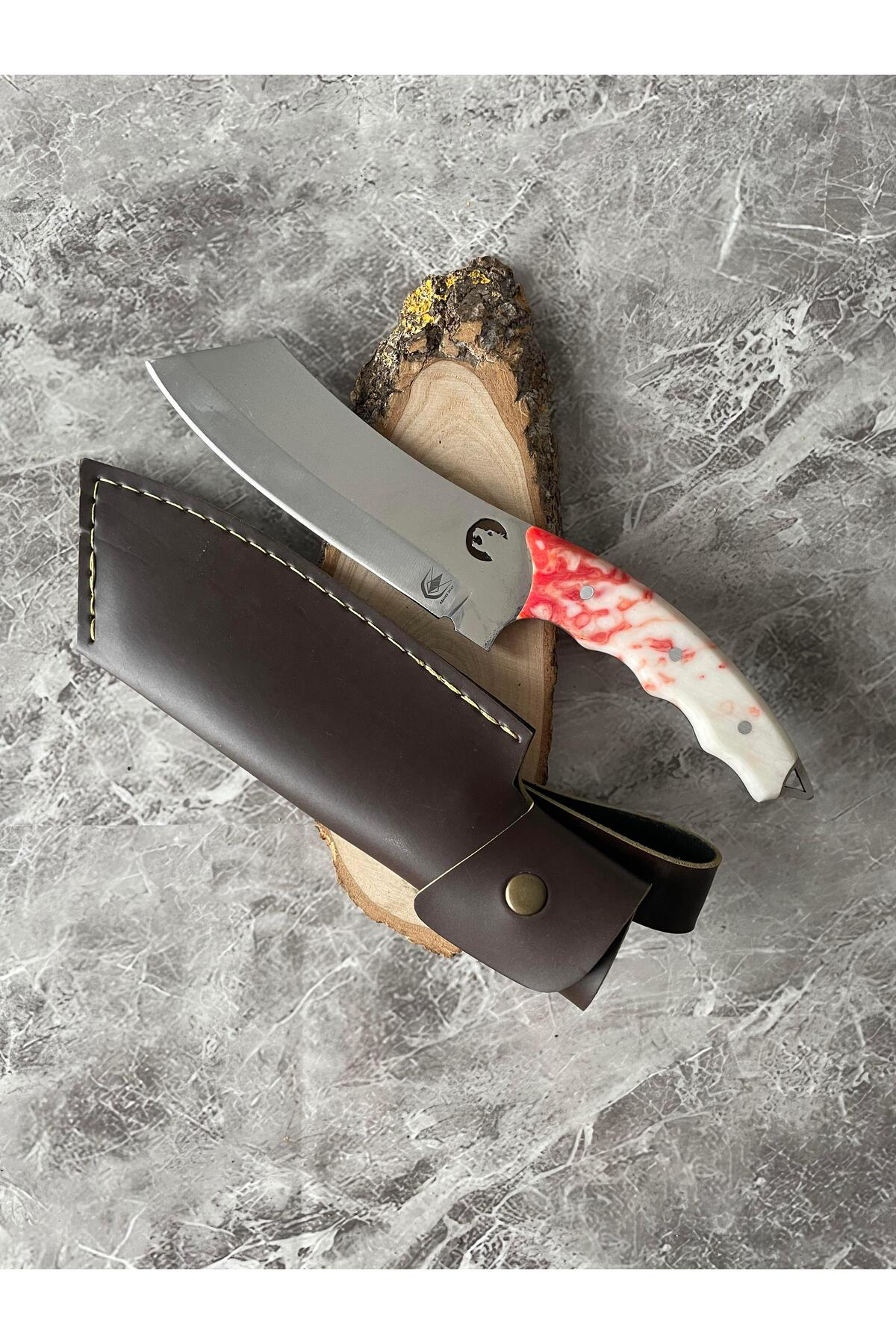 Satır Model Kaplan Desenli Kamp Bıçağı – Epoksi Kabze, Kılıflı, C
