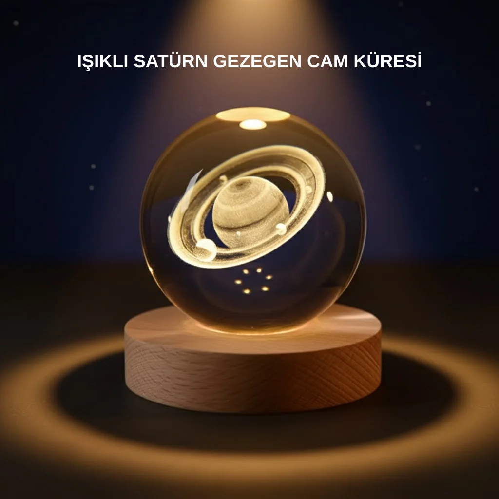 Satürn Desenli Kristal Küre LED Gece Lambası Ahşap Standlı Fiyatı, Yorumları ve Özellikleri
