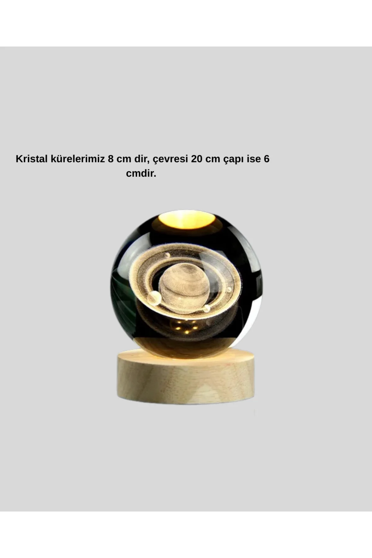 Satürn Desenli Kristal Küre Led Gece Lambası Ahşap Standlı