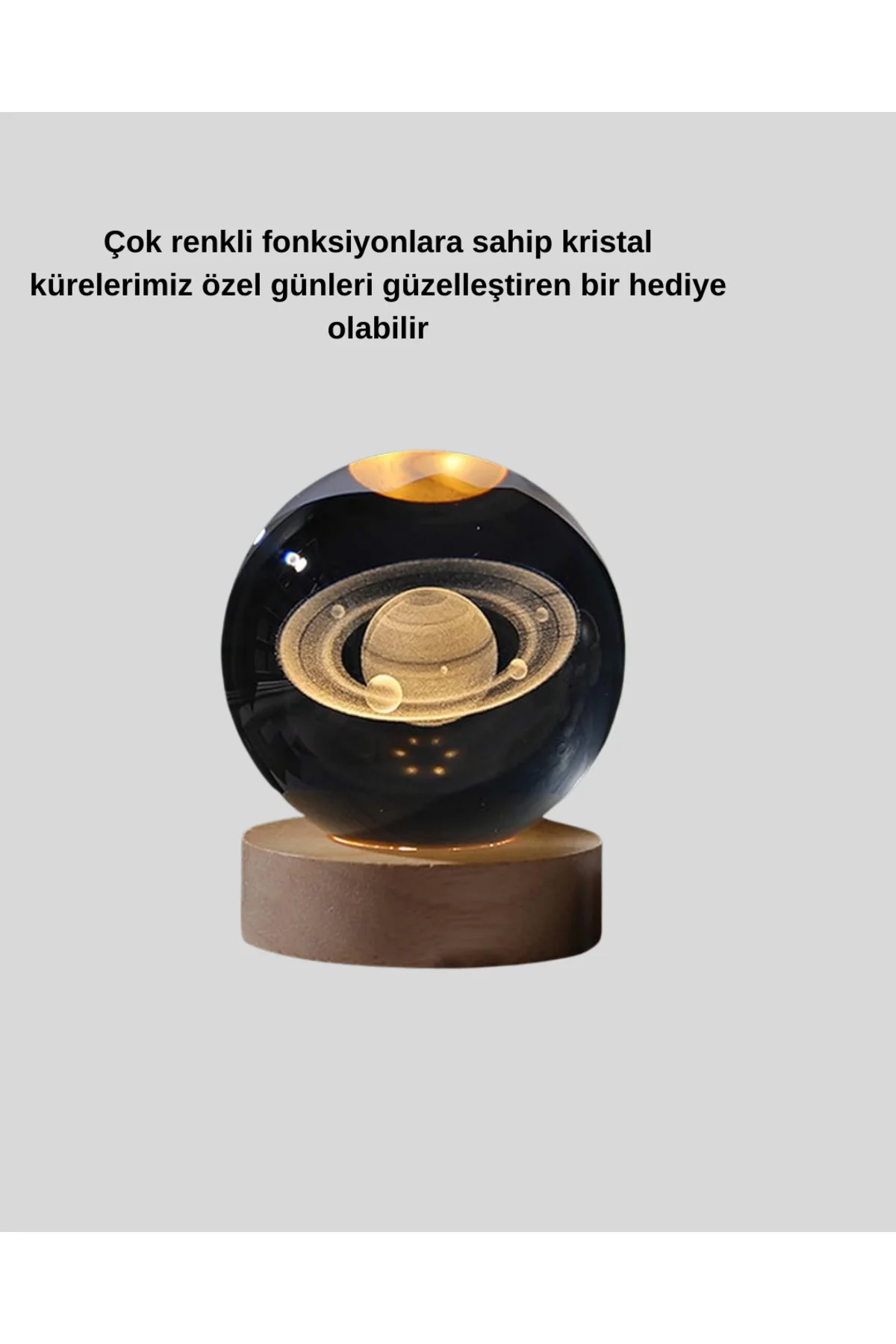 Satürn Desenli Kristal Küre Led Gece Lambası Ahşap Standlı