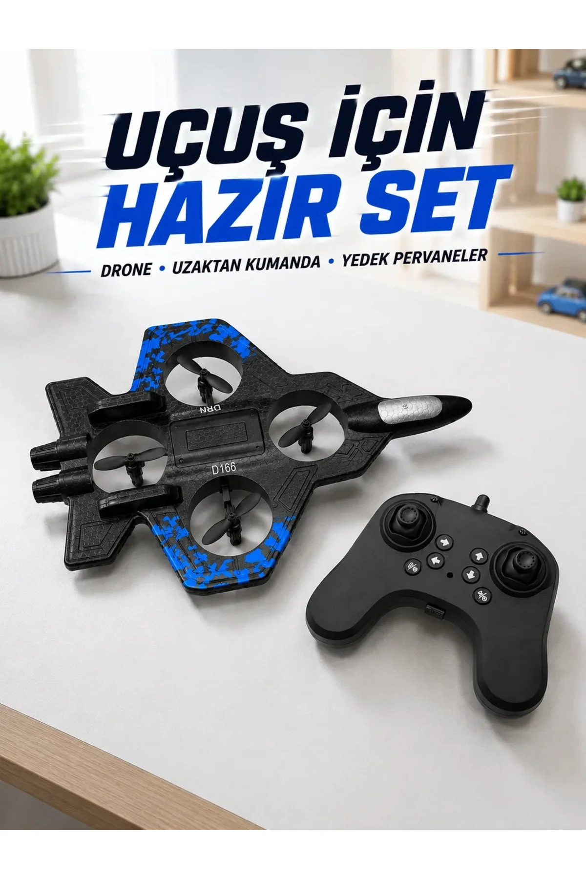 Savaş Jeti Görünümlü Drone 2.4G Kumandalı Jiroskoplu 360° Akrobatik Takla Yedek Pervaneli