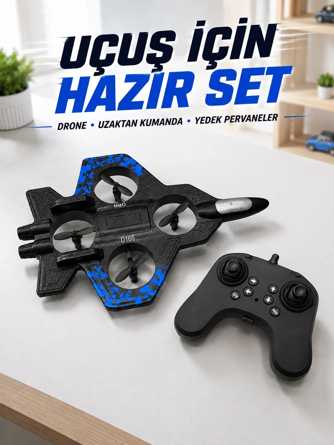 Savaş Jeti Görünümlü Drone 2.4G Kumandalı Jiroskoplu 360° Akrobatik Takla Yedek Pervaneli