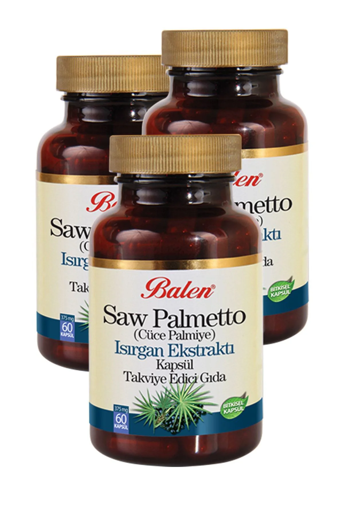Saw Palmetto ( Cüce Palmiye ) Isırgan Ekstraktı 375mg* 60 Kapsül 3 Adet