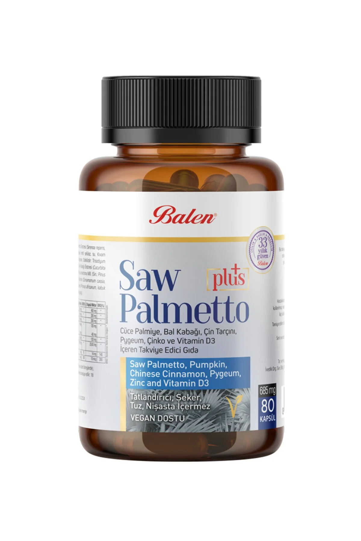 SAW PALMETTO PLUS CÜCE PALM.ÇİN.VİT D3 KAPSÜL 685 mg* 80 KAPSÜL