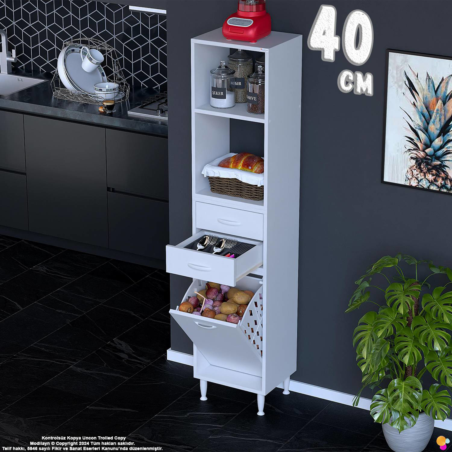 Saye 40 cm 2 Çekmece Sepetli Kahve Köşesi Çok Amaçlı Dolap,Bakliy Saye 40 cm 2 Çekmece Sepetli Kahve Köşesi Çok Amaçlı Dolap,Bakliy
