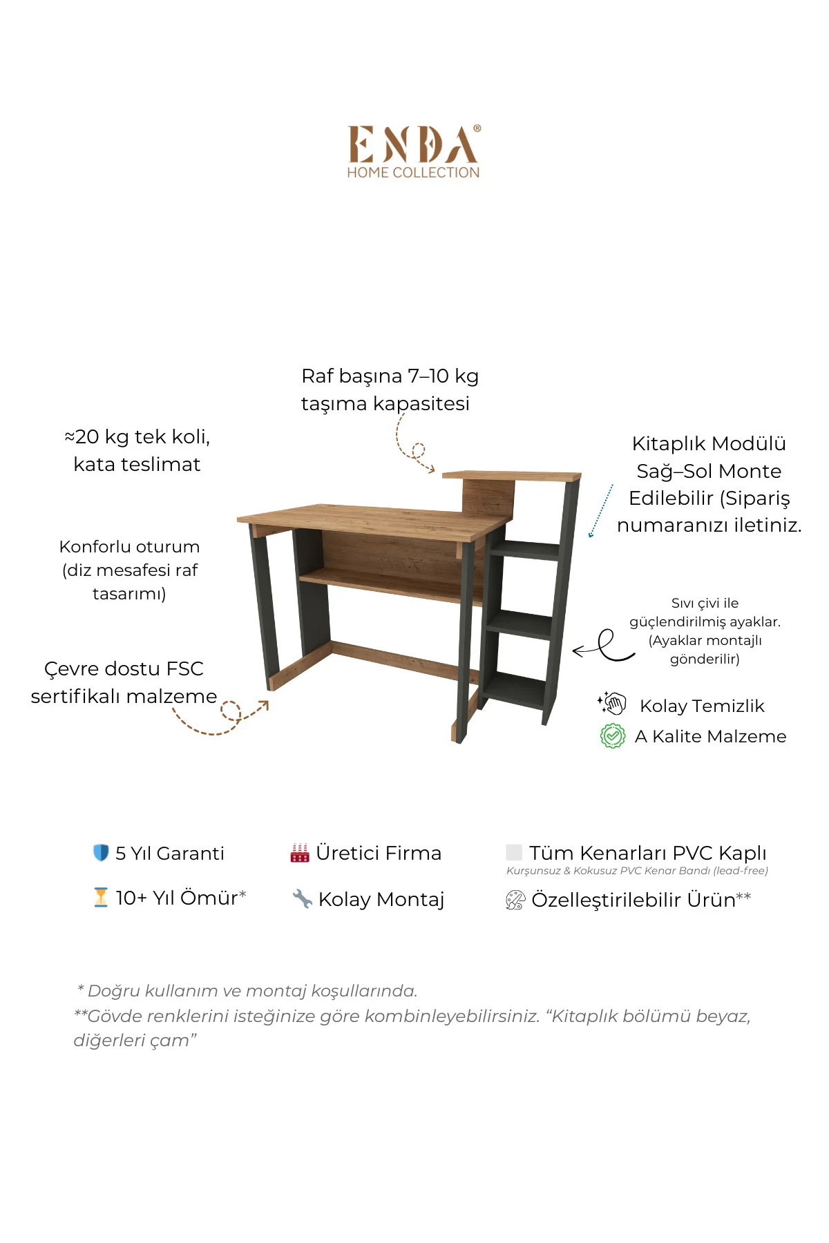 Saye 5 Raflı Kitaplıklı Çalışma Masası Çam - Antrasit