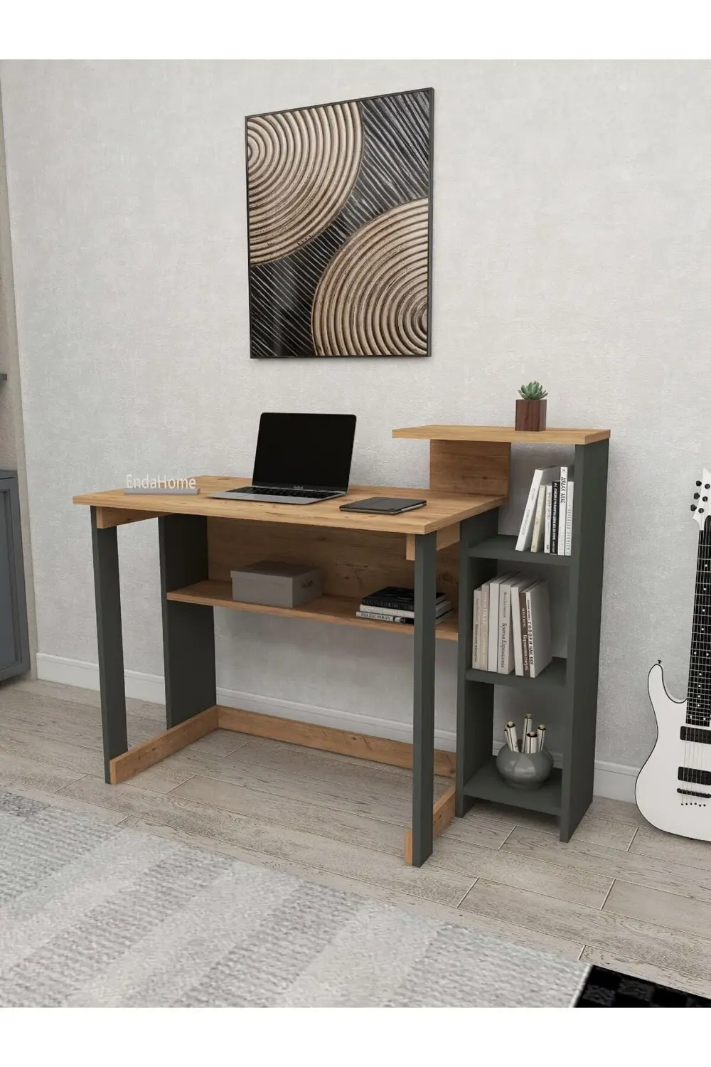 Saye 5 Raflı Kitaplıklı Çalışma Masası Çam - Antrasit