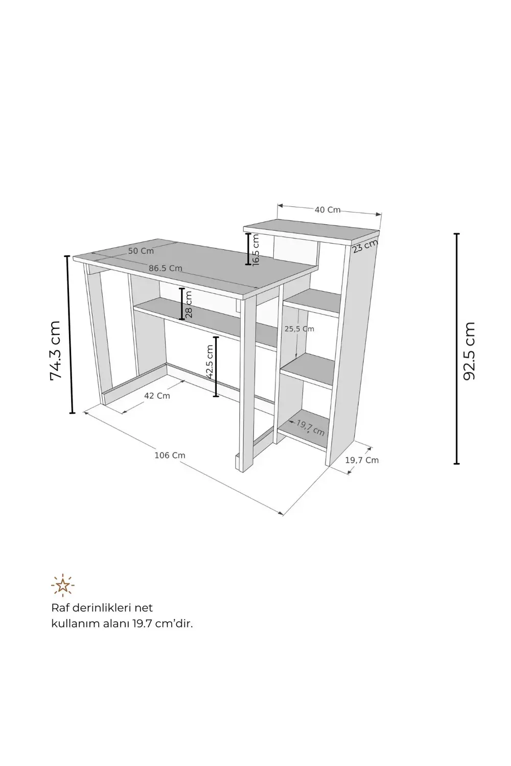 Saye 5 Raflı Kitaplıklı Çalışma Masası Çam - Antrasit