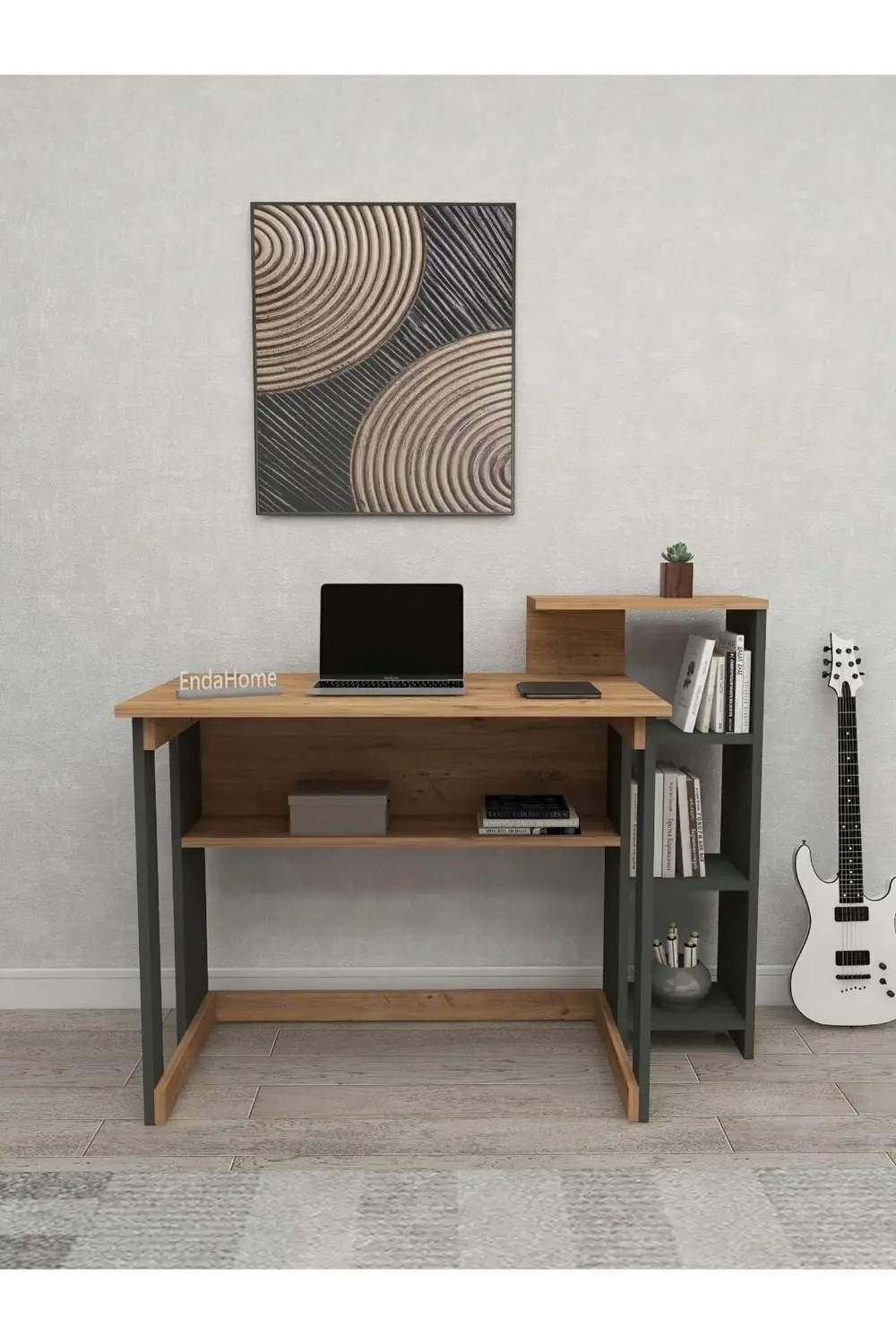Saye 5 Raflı Kitaplıklı Çalışma Masası Çam - Antrasit