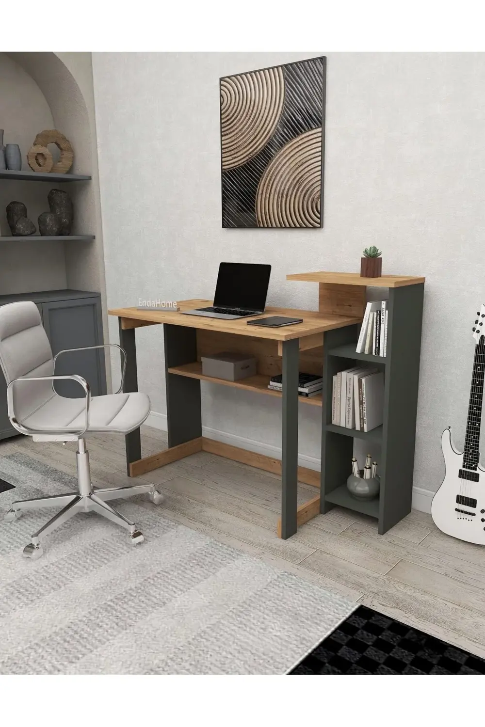 Saye 5 Raflı Kitaplıklı Çalışma Masası Çam - Antrasit