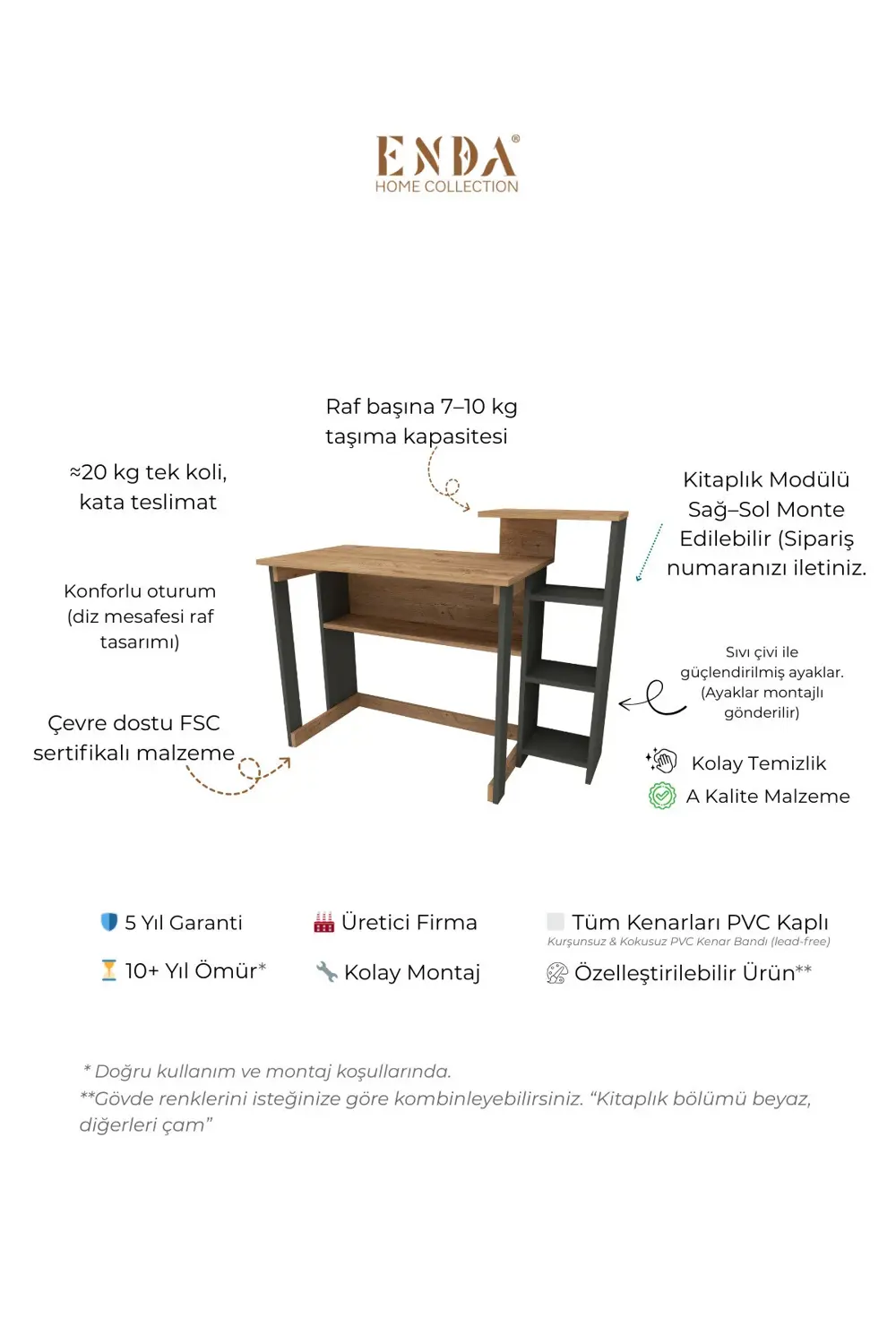 Saye 5 Raflı Kitaplıklı Çalışma Masası Çam - Antrasit