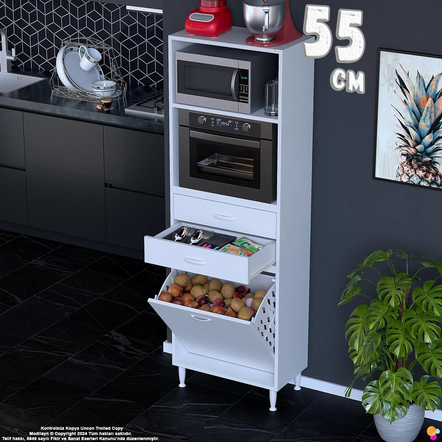 Saye 55 cm Fırın Dolab Sepetli Çok Amaçlı Mutfak Kiler Banyo Kirl Saye 55 cm Fırın Dolab Sepetli Çok Amaçlı Mutfak Kiler Banyo Kirl